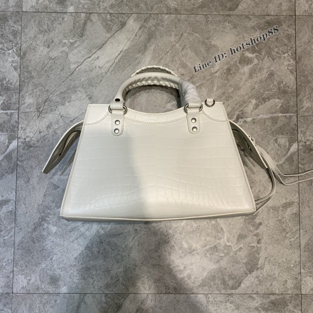 Balenciaga專櫃爆款鱷魚紋白色手袋手提包 638511 巴黎世家中號Neo Classic機車包 fyj1459